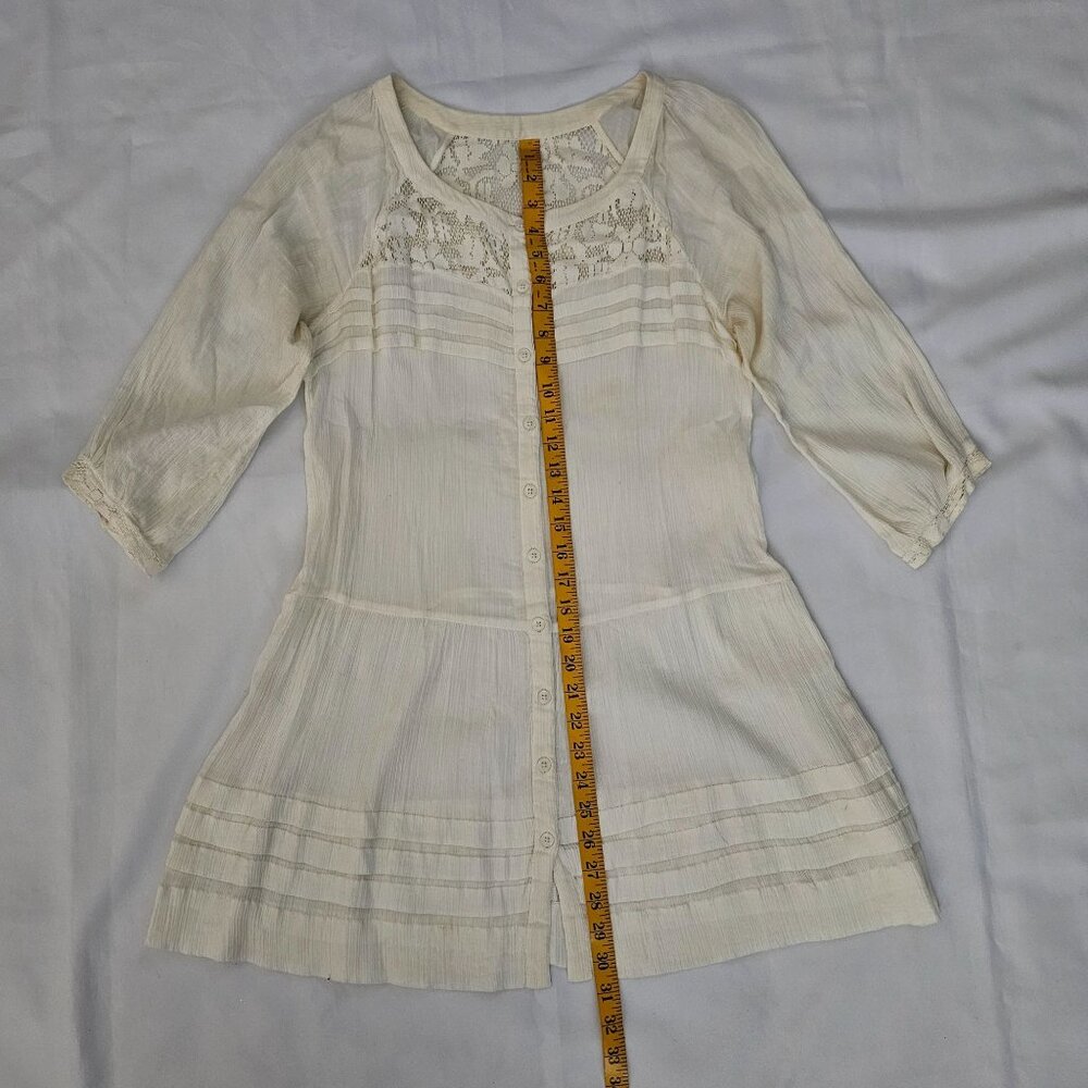 Free People Cream Lace Trim Button Front 3/4 Sleeve Tunic Dress Women's Small - Picture 14 of 14
